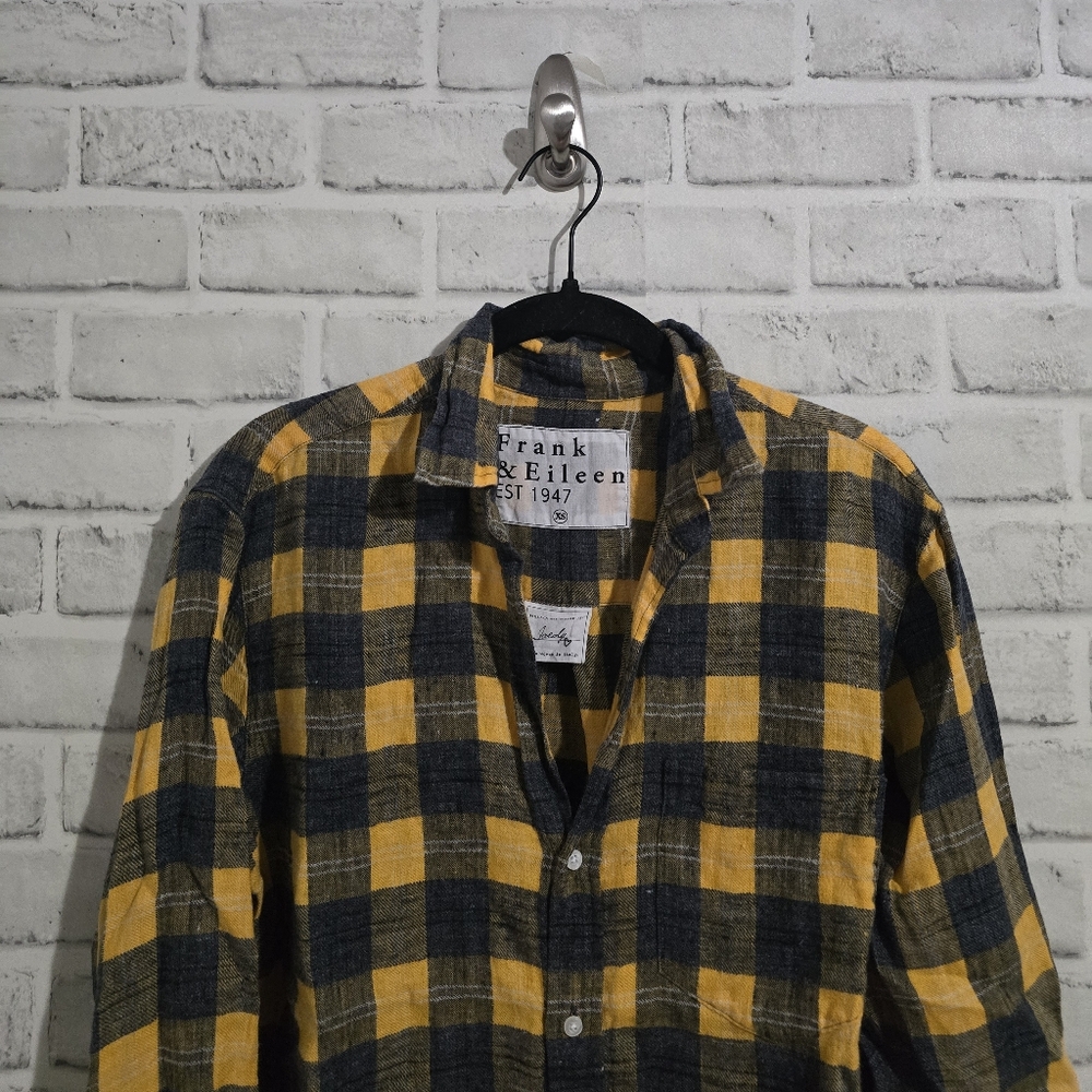 EUC Frank & Eileen Joedy Linen Button Up Grey/Yellow Plaid Size XS - Picture 4 of 7